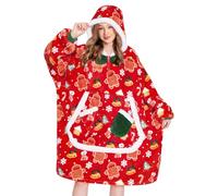 OLAOLA Gingerbread Wearable Blanket Hoodie for Adults, Oversized Fleece Sherpa Sweatshirt, Warm Fluffy Hooded Blanket with Sleeves & Pockets, Soft Cosy Hoodie for Women Men