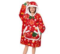 OLAOLA Gingerbread Wearable Blanket Hoodie for Kids, Oversized Fleece Sherpa Sweatshirt, Warm Fluffy Hooded Blanket with Sleeves & Pockets, Soft Cosy Hoodie for Boys Girls