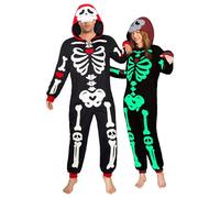 OLAOLA Glow in Dark Adult Skeleton Onesie, Unisex Halloween Cosplay Costume, Animal Pyjamas One Piece Sleepwear