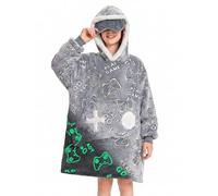 OLAOLA Kid Gamepad Oversized Luminous Blanket Hoodie with Sleep Mask | Ultra-soft, warm flannel & sherpa with a giant front pocket. Machine washable, a perfect cozy surprise for kids!