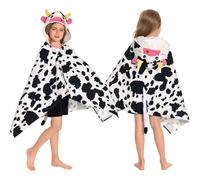 OLAOLA Kids Hooded Bath Towels, Soft Absorbent Beach Towel Swimming Wrap, Changing Robe Bath Poncho for Boys Girls 3-12 Years, Cow