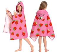 OLAOLA Kids Hooded Bath Towels, Soft Absorbent Beach Towel Swimming Wrap, Changing Robe Bath Poncho for Boys Girls 3-12 Years, Strawberry