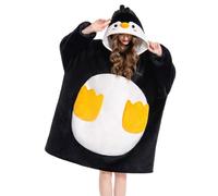 OLAOLA Penguin Oversized Blanket Hoodie for Adults Sherpa Fleece Wearable Blanket with Sleeves & Pockets Soft Warm Cosy Hooded Sweatshirt Fluffy Wearable Throw for Women Men