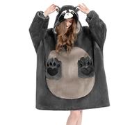OLAOLA Raccoon Oversized Blanket Hoodie for Adults Sherpa Fleece Wearable Blanket with Sleeves & Pockets Soft Warm Cosy Hooded Sweatshirt Fluffy Wearable Throw for Women Men