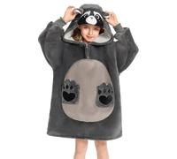 OLAOLA Raccoon Oversized Blanket Hoodie for Kids Sherpa Fleece Wearable Blanket with Sleeves & Pockets Soft Warm Cosy Hooded Sweatshirt Fluffy Wearable Throw for Girls Boys