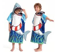 OLAOLA Shark Print Kids Towel Poncho Hooded Beach Robe 3-12 Years