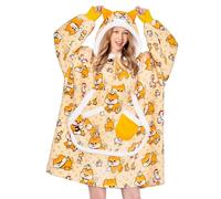 OLAOLA Shiba Inu Wearable Blanket Hoodie for Adults, Oversized Fleece Sherpa Sweatshirt, Warm Fluffy Hooded Blanket with Sleeves & Pockets, Soft Cosy Hoodie for Women Men