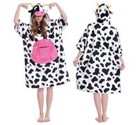 OLAOLA Surf Poncho Changing Towel, Swim Robe Poncho with Pocket Plus Size Quick Dry Terry Cloth Cover-Up Hood for Women Men, Cow, Adult