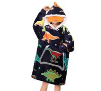 OLAOLA Wearable Blanket Hoodie, Oversized Glow in the Dark Plush Blanket with Pockets, Perfect for Christmas & Birthday Celebrations - Kids, Blue Dinosaur