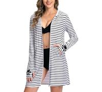 OLAOLA Women's Long Sun Protection Jacket UPF50+ Hooded Coat Beach Cover Up Summer Breathable Lightweight Sunscreen Clothing Outdoor Beachwear (Striped Cat, S)
