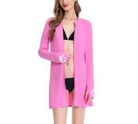 OLAOLA Women's UPF 50+ Sun Protection Hoodie with Detachable Visor, Long Sleeve Zip Shirts Hiking Swimming Athletic Rash Guard with Pocket - Spandex & Polyester - Quick Dry, Foldable (Pink Cat, L)