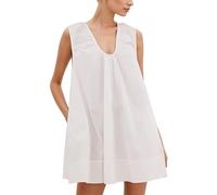 OLAPTA Women Summer Sleeveless Babydoll Mini Tank Dresses Loose Fit Scoop Neck Ruched Short Dress with Pockets Party Clubwear, White, S