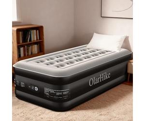 OlarHike Single Airbed, Inflatable Air Mattress with Built-in Pump, Blow Up Bed, Self Inflating Folding Guest Air Bed with Flocked Surface for Camping & Home Use, 90cm W x 200cm L x 50cm H(Black)