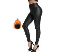 Olasfa Women's Leather Leggings High Waist Thermal Winter Faux Leather Trousers High Waist Leather Look Tights Hip High Coated PU Pencil Trousers for Women, Matt (thin velvet), L