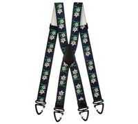Olata Heavy Duty X-Shape Braces/Suspenders with Edelweiss Pattern and Plastic Carabiner Clips - 4cm. Dark Blue