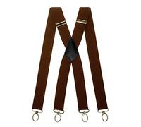Olata Heavy Duty X-Shape Multi-Purpose Wide Braces/Suspenders with Carabiner Clips - 4cm. Brown (Silver Clips)