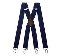 Olata Heavy Duty X-Shape Multi-Purpose Wide Braces/Suspenders with Carabiner Clips - 4cm. Dark Blue (Silver Clips)