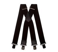 Olata Men's Extra Wide X-Shape Braces/Suspenders in Black with Coloured Leather - 5cm. Black (Black Clips)