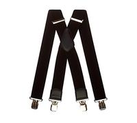 Olata Men's Extra Wide X-Shape Braces/Suspenders in Black with Coloured Leather - 5cm. Black (Silver Clips)