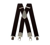 Olata Men's Extra Wide X-Shape Braces/Suspenders in Black with Coloured Leather - 5cm. Light Grey (Silver Clips)