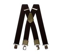 Olata Men's Extra Wide X-Shape Braces/Suspenders in Black with Coloured Leather - 5cm. Olive Green (Silver Clips)