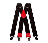 Olata Men's Extra Wide X-Shape Braces/Suspenders in Black with Coloured Leather - 5cm. Red (Black Clips)