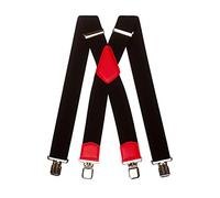 Olata Men's Extra Wide X-Shape Braces/Suspenders in Black with Coloured Leather - 5cm. Red (Silver Clips)