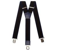 Olata Men's Heavy Duty Y-Shape Braces/Suspenders in Black with Coloured Leather - 5cm. Black/Royal Blue (Silver Clips)