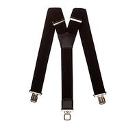 Olata Men's Heavy Duty Y-Shape Braces/Suspenders in Black with Coloured Leather - 5cm. Black (Silver Clips)