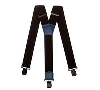 Olata Men's Heavy Duty Y-Shape Braces/Suspenders in Black with Coloured Leather - 5cm. Blue (Black Clips)