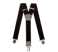 Olata Men's Heavy Duty Y-Shape Braces/Suspenders in Black with Coloured Leather - 5cm. Light Grey (Silver Clips)