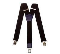 Olata Men's Heavy Duty Y-Shape Braces/Suspenders in Black with Coloured Leather - 5cm. Royal Blue (Silver Clips)
