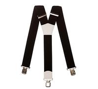 Olata Men's Heavy Duty Y-Shape Braces/Suspenders in Black with Coloured Leather - 5cm. White (Silver Clips)