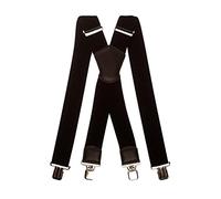 Olata Men's Multi Purpose Extra Wide X-Shape Braces/Suspenders with Leather Shield Centrepiece - 5cm. Black (Silver Clips)