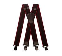 Olata Men's Multi Purpose Extra Wide X-Shape Braces/Suspenders with Leather Shield Centrepiece - 5cm. Black/Red (Black Clips)
