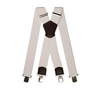 Olata Men's Multi Purpose Extra Wide X-Shape Braces/Suspenders with Leather Shield Centrepiece - 5cm. White (Silver Clips)