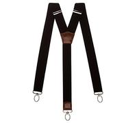 Olata Men's Y-Shape Brown Leather Black Carabiner Braces, 40mm | Adjustable 40mm Y-shape braces with carabiner clips and brown leather; secure for work or smart wear.