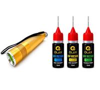 OLAX UV Resin Kit 12ml x3 with 365nm UV Torch, Clear Thick & Flexi Formulas, Precision Needle Applicator Bottles for Fly Tying, Lure Making, Crafts & Repairs