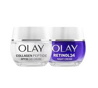 Olay Collagen Peptide Face Moisturiser Day Cream SPF 30 with Niacinamide and Antioxidant Vitamin E 50ml + Retinol 24 Night Cream Face Moisturiser 50ml, Skincare for Advanced Anti-Ageing