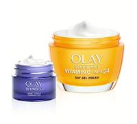 Olay Day & Night Set Vitamin C + AHA 24 Day Gel Face Cream, 50ml, and Retinol 24 Night Face Moisturiser, 15ml, Instantly Hydrates For 24H