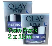 Olay Eyes Retinol 24 Night Eye Cream Smooths Renews Hydrates 2 x15ml Twin Pack