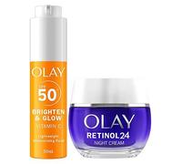 Olay Vitamin C Brighten & Glow 3in1 Moisturiser Face Fluid SPF50+ Hydrating Primer 50ml & Retinol 24 Night Cream 50ml Bundle
