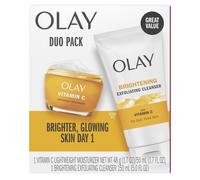 Olay Vitamin C Duo Pack, Brightening Exfoliating Cleanser 150 ml, Lightweight Moisturizer 50 ml, 4 Count Vit Cleansing Melts