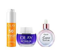 Olay Vitamin C Face Fluid SPF50, Super Serum Hydrating Face Serum 50ml & Olay Retinol 24 Night Cream 50ml Bundle