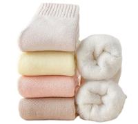 OLBUPS 3 Pairs of Cashmere Socks, Women's Winter Fleece Socks, Thickened Warm Tube Autumn and Winter Super Thick Stockings, Off-white + Yellow + White, One size