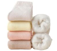 OLBUPS 3 Pairs of Wool Socks, Women's Winter Fleece Socks, Thickened Warm Tube Autumn and Winter Super Thick Stockings, Coffee + Off-white + Pink, One size