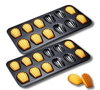 OlBuWa 2 Pack Madeleine Pan, 12-Cavity Heavy Duty Madeleines Cookies Trays for Oven Baking, Nonstick Cookie Cake Madeline Trays, Black