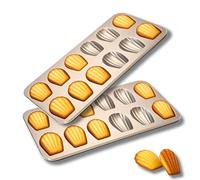 OlBuWa 2 Pack Madeleine Pan, 12-Cavity Heavy Duty Madeleines Cookies Trays for Oven Baking, Nonstick Cookie Cake Madeline Trays, Gold