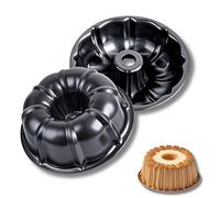 OlBuWa 2PCS Ring Cake Tin, Round Cake Pan Tray, Non-Stick Cake Tins for Baking, Fluted Ring Pan with Swirl Engraving Baking Mould for Cakes Bread, Carbon Steel, Black