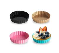 OlBuWa 4 Packs Mini Quiche Tins, Small Tart Tins, Non-Stick Carbon Steel Tartle Tin, Round Cake for Mini Cakes, Tart Tin for Baking Egg Mold Cheesecake
